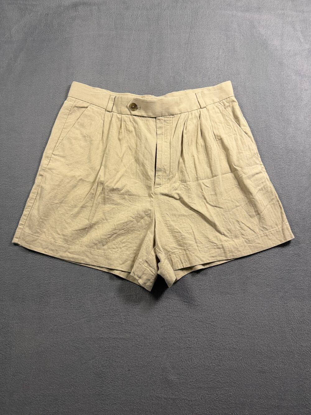 Banana Republic Shorts Womens 12 Tan Beige Linen Pleated High Rise Chino Cuffed